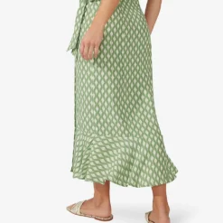 Diamond-print Wraparound Woven Maxi Skirt -Outlet Pique Style Store R04166388 GREEN ALT02