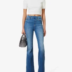 GOOD AMERICAN Pull On Faded-wash Flared-leg High-rise Stretch-denim Jeans -Outlet Pique Style Store R04166635 INDIGO490 ALT02