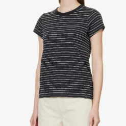 Rag & Bone Striped Short-sleeved Organic-cotton T-shirt -Outlet Pique Style Store R04166663 BLACKMULT ALT02