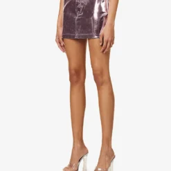 Metallic Belt-looped Regular-fit Faux-leather Mini Skirt -Outlet Pique Style Store R04167255 PINK ALT02