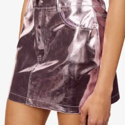 Metallic Belt-looped Regular-fit Faux-leather Mini Skirt -Outlet Pique Style Store R04167255 PINK ALT04
