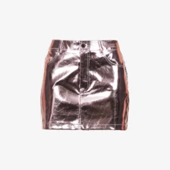 Metallic Belt-looped Regular-fit Faux-leather Mini Skirt
