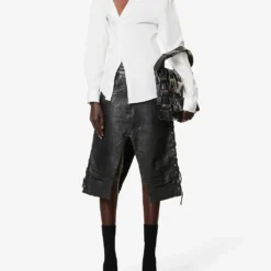 Tumble-grain Patch-pocket Regular-fit Leather Skirt -Outlet Pique Style Store R04167967 BLACK ALT01