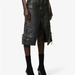 Tumble-grain Patch-pocket Regular-fit Leather Skirt -Outlet Pique Style Store R04167967 BLACK ALT02