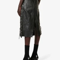 Tumble-grain Patch-pocket Regular-fit Leather Skirt -Outlet Pique Style Store R04167967 BLACK ALT03