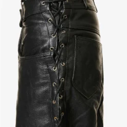 Tumble-grain Patch-pocket Regular-fit Leather Skirt -Outlet Pique Style Store R04167967 BLACK ALT04