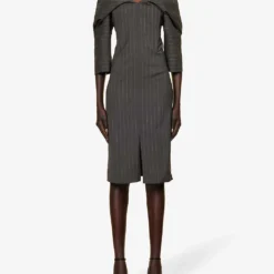 Chemera Pinstriped Wool And Silk-blend Midi Dress -Outlet Pique Style Store R04168303 GREYWITHSTRIPES ALT02