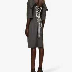 Chemera Pinstriped Wool And Silk-blend Midi Dress -Outlet Pique Style Store R04168303 GREYWITHSTRIPES ALT03