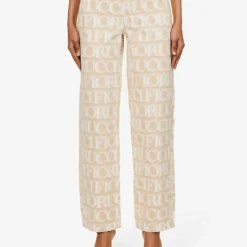 FIORUCCI Monogram-pattern Brand-patch Wide-leg Mid-rise Organic-denim Jeans -Outlet Pique Style Store R04168329 ECRU ALT02