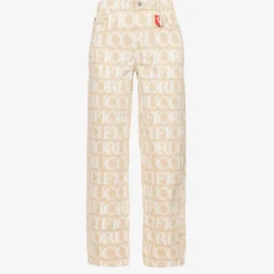 FIORUCCI Monogram-pattern Brand-patch Wide-leg Mid-rise Organic-denim Jeans