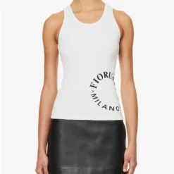 FIORUCCI Logo-print Ribbed Stretch-woven Top 7 FIORUCCI Logo-print Ribbed Stretch-woven Top -Outlet Pique Style Store R04168332 WHITE ALT02