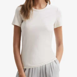 Reiss Sandy Round-neck Cotton T-shirt -Outlet Pique Style Store R04169191 IVORY ALT02