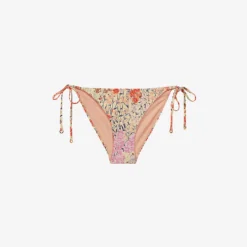 Reiss Daniella Floral-print Side-tie Stretch-woven Bikini Bottoms