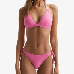Reiss Ripley Triangle-shape Chain-embellished Stretch-woven Bikini Top -Outlet Pique Style Store R04169528 PINK ALT02