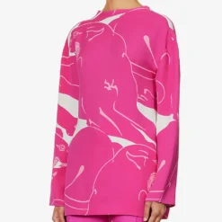 Valentino Panther-print Cowl-back Silk Blouse -Outlet Pique Style Store R04169646 MILKPINKPP ALT02