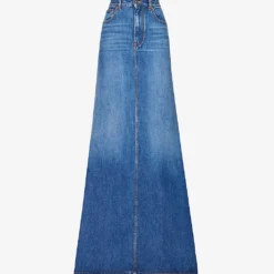 Valentino High-rise Train-hem Denim Maxi Skirt