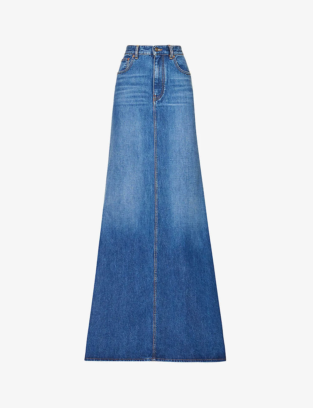 Valentino High-rise Train-hem Denim Maxi Skirt 1 Valentino High-rise Train-hem Denim Maxi Skirt