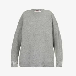 Valentino Rhinestone-embellished Oversized Wool-blend Knitted Sweatshirt