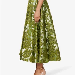Valentino Floral-pattern Flared-hem Woven Midi Skirt -Outlet Pique Style Store R04169679 CELERYGREEN ALT02