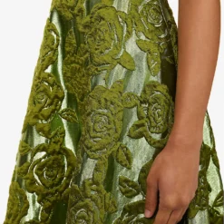 Valentino Floral-pattern Flared-hem Woven Midi Skirt -Outlet Pique Style Store R04169679 CELERYGREEN ALT04