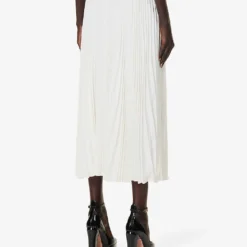 Valentino Pleated Silk Midi Skirt 8 Valentino Pleated Silk Midi Skirt -Outlet Pique Style Store R04169682 AVORIO ALT03