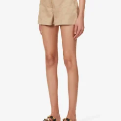 Valentino Pressed-crease Straight-leg Stretch-cotton Shorts 8 Valentino Pressed-crease Straight-leg Stretch-cotton Shorts -Outlet Pique Style Store R04169689 BEIGE ALT02
