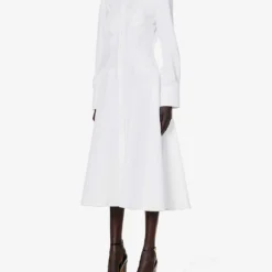 Valentino Floral-embroidered Cotton-poplin Midi Shirt Dress -Outlet Pique Style Store R04169691 BIANCO ALT02