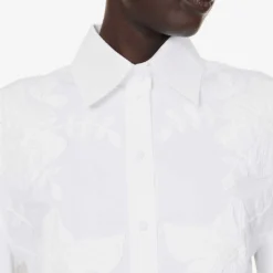 Valentino Floral-embroidered Cotton-poplin Midi Shirt Dress -Outlet Pique Style Store R04169691 BIANCO ALT04