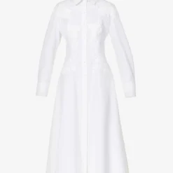 Valentino Floral-embroidered Cotton-poplin Midi Shirt Dress