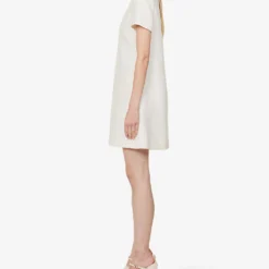 Valentino Bow-embellished Wool-blend Mini Dress -Outlet Pique Style Store R04169692 AVORIO ALT02