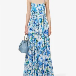 Napoli Floral-pattern Regular-fit Silk-crepe Midi Dress -Outlet Pique Style Store R04171619 ALLOVERREPEATBLUE ALT01