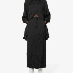 MM6 Maison Margiela Crinkle-texture Mid-rise Satin Maxi Skirt -Outlet Pique Style Store R04172528 BLACK ALT01