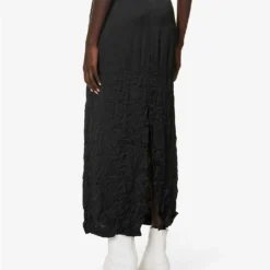 MM6 Maison Margiela Crinkle-texture Mid-rise Satin Maxi Skirt -Outlet Pique Style Store R04172528 BLACK ALT03