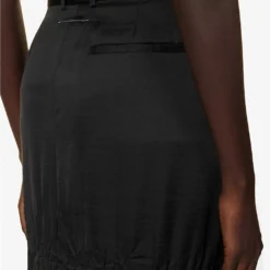 MM6 Maison Margiela Crinkle-texture Mid-rise Satin Maxi Skirt -Outlet Pique Style Store R04172528 BLACK ALT04