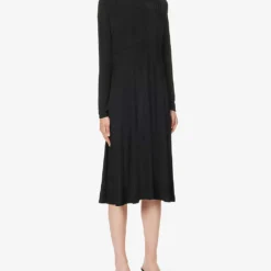 Jil Sander High-neck Flared-skirt Stretch-woven Midi Dress -Outlet Pique Style Store R04173096 1 ALT02