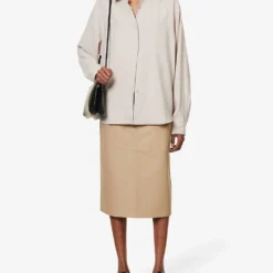 Heather Panel-pattern Regular-fit Leather Skirt -Outlet Pique Style Store R04173155 BEIGE ALT01
