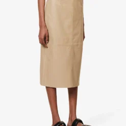 Heather Panel-pattern Regular-fit Leather Skirt -Outlet Pique Style Store R04173155 BEIGE ALT02