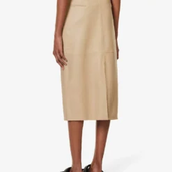 Heather Panel-pattern Regular-fit Leather Skirt -Outlet Pique Style Store R04173155 BEIGE ALT03