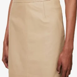 Heather Panel-pattern Regular-fit Leather Skirt -Outlet Pique Style Store R04173155 BEIGE ALT04
