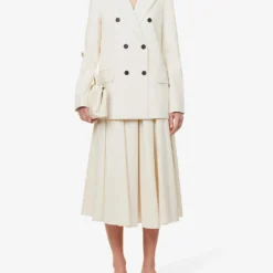 Pleated High-waisted Organic-cotton Midi Skirt -Outlet Pique Style Store R04173370 IVORY ALT01