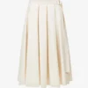 Pleated High-waisted Organic-cotton Midi Skirt