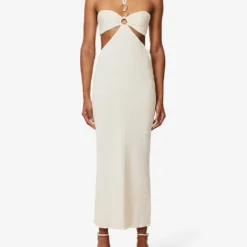 Exclusive Mina Halterneck Organic-cotton Midi Dress -Outlet Pique Style Store R04174176 CREAM ALT02