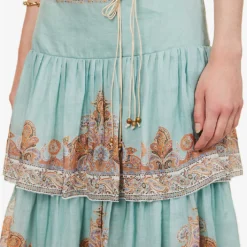 Zimmermann Devi Tiered-hem Ramie Midi Skirt 9 Zimmermann Devi Tiered-hem Ramie Midi Skirt -Outlet Pique Style Store R04174581 MINTPAISLEY ALT04