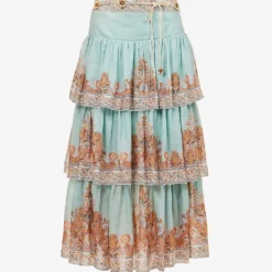 Zimmermann Devi Tiered-hem Ramie Midi Skirt