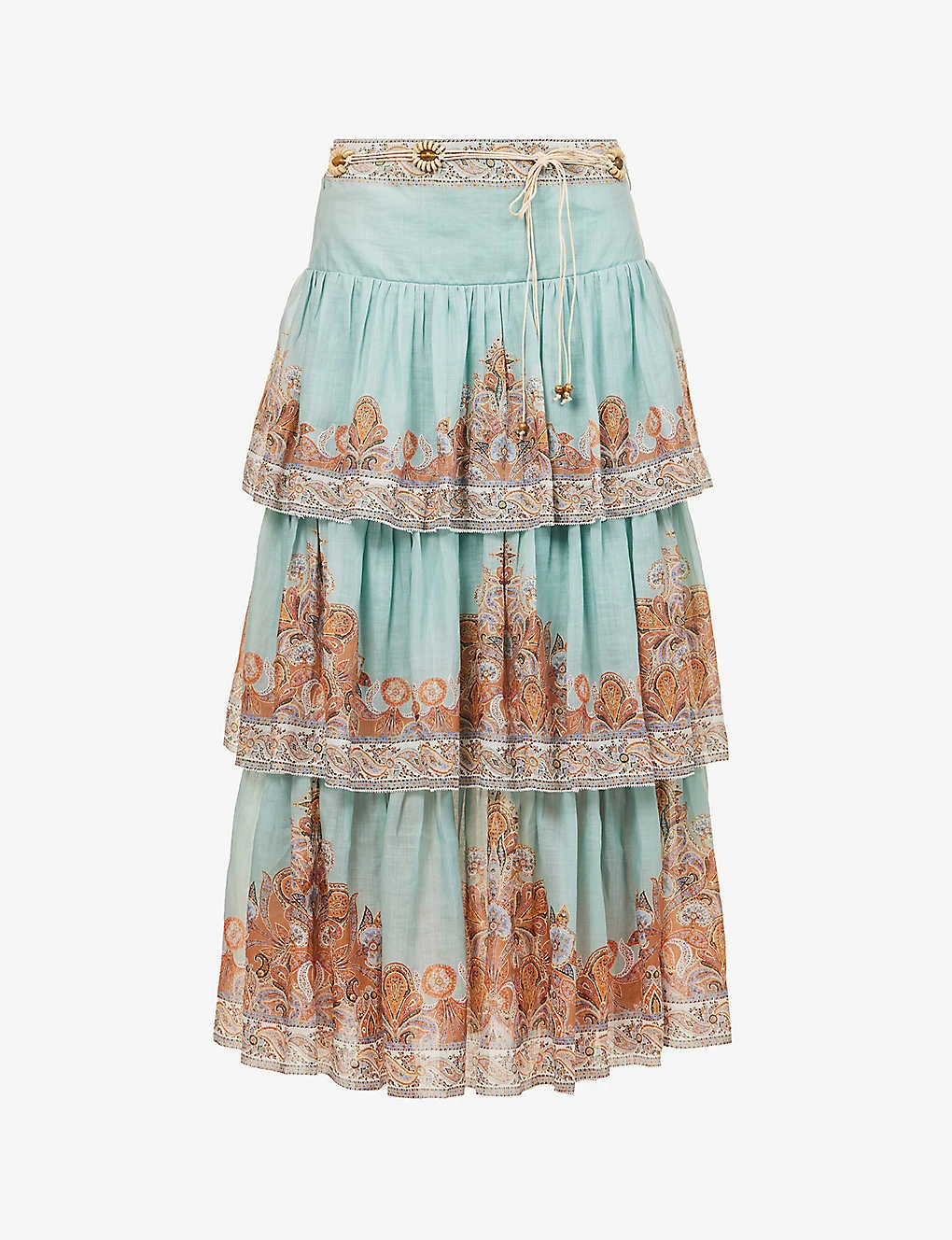 Zimmermann Devi Tiered-hem Ramie Midi Skirt 1 Zimmermann Devi Tiered-hem Ramie Midi Skirt