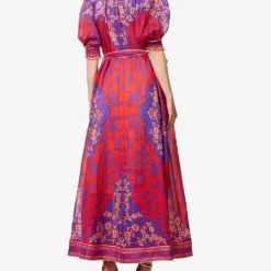 Zimmermann Raie High-neck Puff-sleeve Ramie Maxi Dress -Outlet Pique Style Store R04174596 PURPLEREDFLORAL ALT03