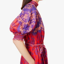 Zimmermann Raie High-neck Puff-sleeve Ramie Maxi Dress -Outlet Pique Style Store R04174596 PURPLEREDFLORAL ALT04