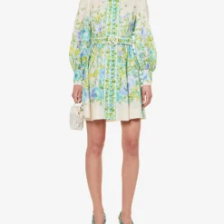 Zimmermann Raie High-neck Linen Mini Dress 6 Zimmermann Raie High-neck Linen Mini Dress -Outlet Pique Style Store R04174600 TEALBLUEFLORAL ALT01