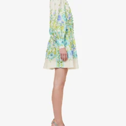 Zimmermann Raie High-neck Linen Mini Dress 7 Zimmermann Raie High-neck Linen Mini Dress -Outlet Pique Style Store R04174600 TEALBLUEFLORAL ALT02