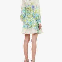 Zimmermann Raie High-neck Linen Mini Dress 8 Zimmermann Raie High-neck Linen Mini Dress -Outlet Pique Style Store R04174600 TEALBLUEFLORAL ALT03